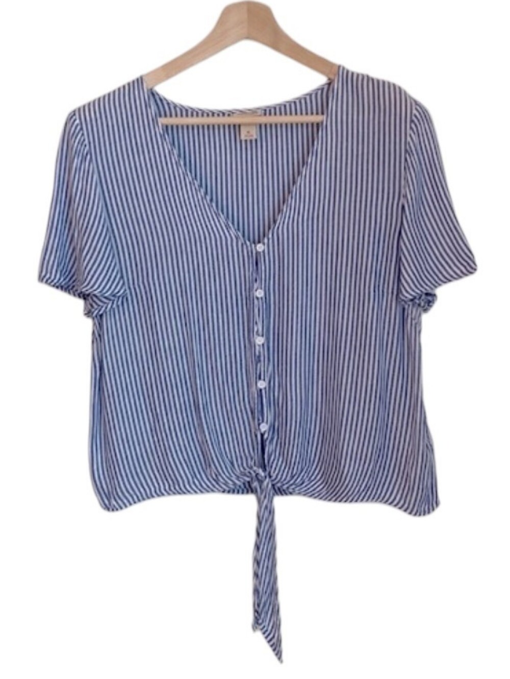Mossimo | Blue + White Striped Blouse w|tie Accent